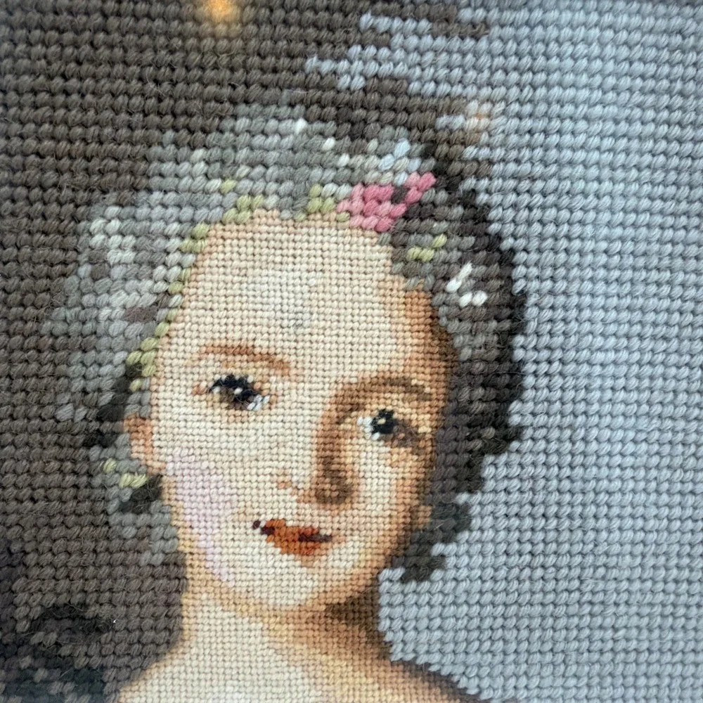 Vintage Professional Framed Needlepoint Of Madame Louise of France 13.5